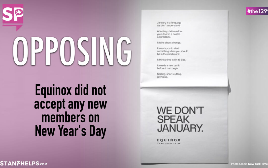 Equinox did not accept any new memberships on New Years Day
